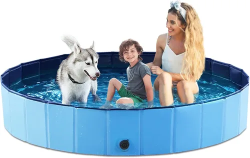 Vista 26 de Jasonwell Piscina plegable para perros, piscina plegable de plástico duro, piscina portátil para niños y mascotas, bañera para cachorros pequeños