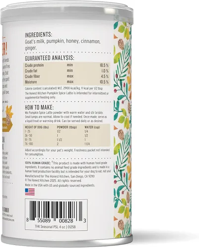 Vista 2 de The Honest Kitchen Latte de especias de calabaza de grado humano, recipiente de 4 onzas