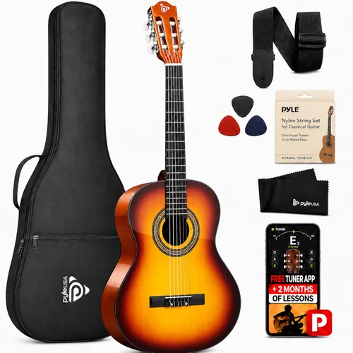 Vista 9 de Pyle Beginner Acoustic Guitar Kit, 4/4 Full Size All Wood Instrument with Full Accessory Kit, Picks, Shoulder Strap, Carry Case, Cleaning Cloth