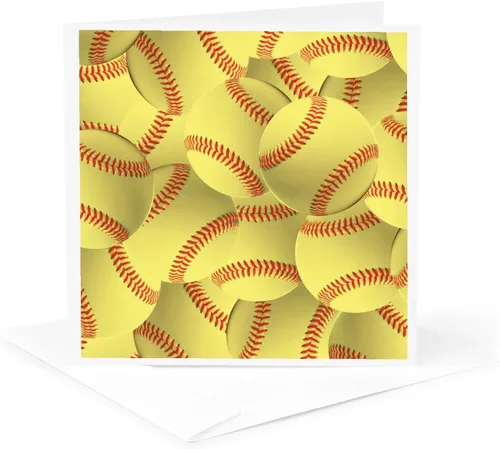 Vista 5 de 3dRose Juego de 12 tarjetas de felicitación con patrón de softbol amarillo y rojo con diseño de bolas blandas Deportivas Deportivas Deportivas Juego
