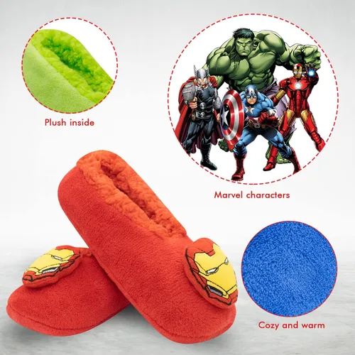 Vista 3 de Marvel Calcetines y pantuflas para niños con Spiderman, Capitán América, Iron Man y Vengadores, paquete de 2 y 3 unidades, pantuflas para niños