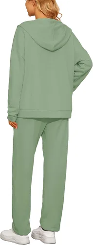 Vista 3 de Conjunto deportivo de 2 piezas para mujer, casual, con cremallera, sudadera con capucha y pantalón largo