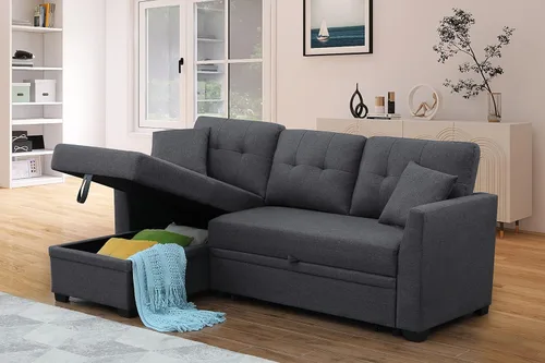 Vista 3 de Alexent Sofá cama con cama extraíble, diván de almacenamiento, sofá seccional pequeño, sofá de sala de estar, sofá reversible de 3 plazas para sala