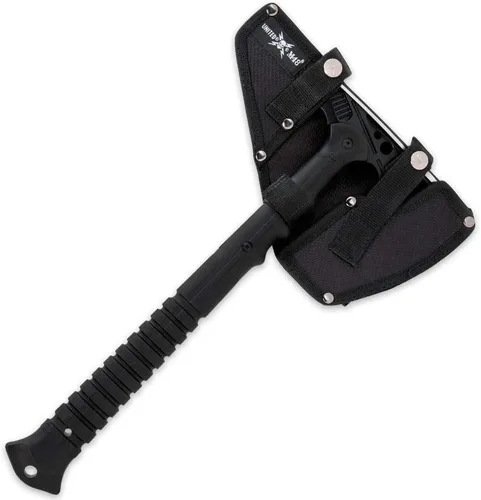 Vista 5 de M48 Destroyer Tactical Tomahawk - Cabeza de hacha de acero inoxidable fundido con revestimiento de óxido negro y acabado satinado, mango moldeado