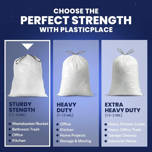 Vista 11 de Plasticplace Bolsas de basura de 5 galones – Forro blanco para bolsas de basura con cordón, 19 x 25 pulgadas (100 unidades) – Duraderas, a prueba