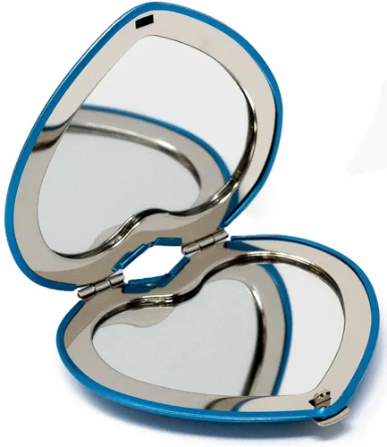 Vista 4 de Juego de 3 espejos compactos contemporáneos en forma de corazón con acabado reflectante (azul)