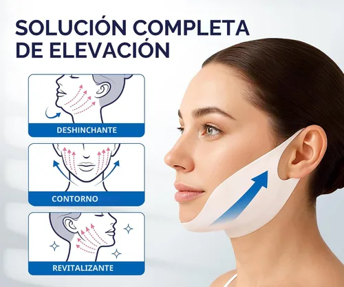 Vista 4 de Mascarilla facial moldeadora de contorno facial, con hidrogel de colágeno y aloe vera, banda antienvejecimiento y antiarrugas, disminuye la doble