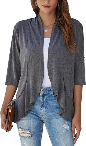 Vista 10 de Bluetime Women Open Front 3/4 Sleeve Cardigan Negro