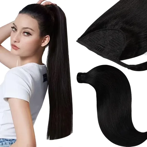 Vista 19 de Extensiones de cabello con alambre, color negro natural, 14 pulgadas, 2.65 oz, 100% cabello humano real, extensión de cabello invisible