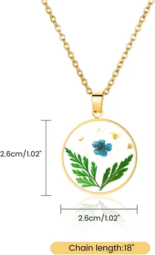 Vista 29 de Pressed Flower Necklace Gift for Women Personalized Handmade Necklaces Birth Flower Necklace