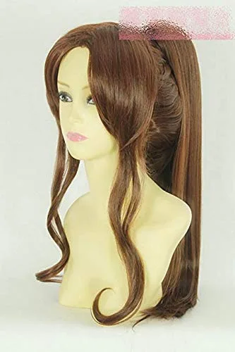 Vista 3 de PLUSKER mujeres largo marrón oscuro cola de caballo peluca de Halloween para marinero Júpiter Makoto Kino anime Cosplay traje fiesta pelo sintético