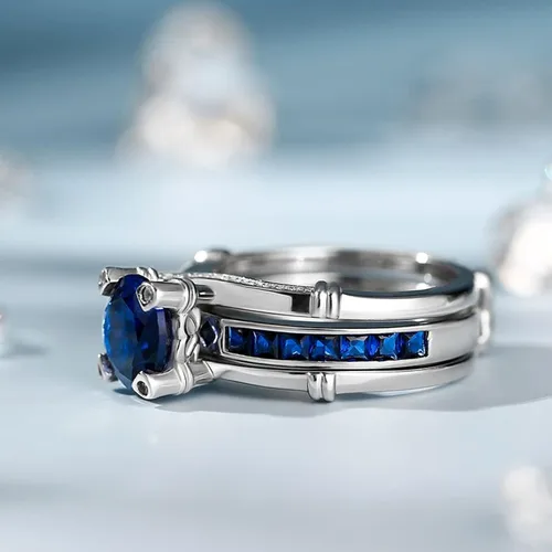 Vista 3 de Jeulia - Anillo de plata de ley con circonitas intercambiables para mujer, para boda, compromiso, aniversario