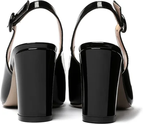 Vista 4 de WAYDERNS Zapatos de tacón alto con hebilla y hebilla para el tobillo y puntera puntiaguda gruesa de patente gruesa para mujer, 3 pulgadas