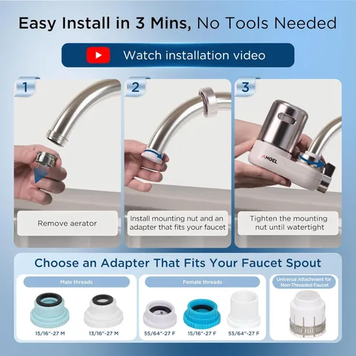 Vista 6 de ANGEL CF30 Filtro de agua para grifo de fregadero, sistema de filtración de agua de montaje en grifo, reduce el 98% de cloro, plomo y óxido, probado