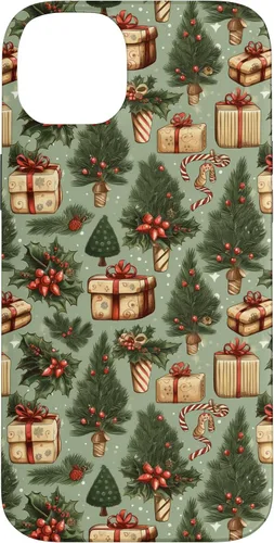 Vista 15 de Vintage Christmas Theme Holiday Trees, Presents, Teal, Bows Case for iPhone 17