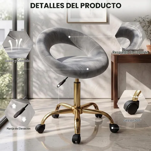 Vista 5 de DUHOME Silla giratoria con ruedas, silla de terciopelo para oficina en casa Gris