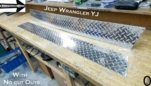 Vista 2 de Se adapta a Jeep YJ Diamond Plate Side Rocker Panel sin recortes, juego de 2.6 pulgadas de ancho