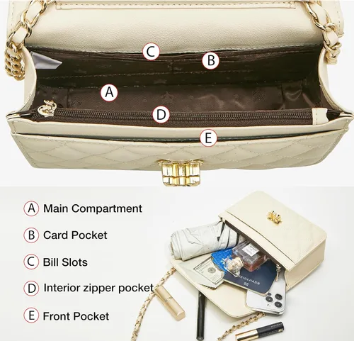 Vista 5 de FOXLOVER Mini bolso cruzado de cadena acolchada para mujer, bolso de hombro para mujer, de cuero casual