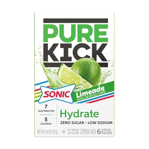 Vista 4 de Pure Kick Sonic Limeade - Paquete de 6 a 36 porciones, mezcla de bebida en polvo, baja en calorías y cero azúcar, bebida refrescante en cualquier