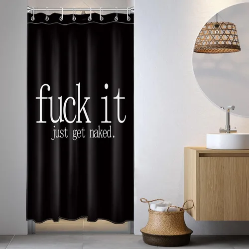 Vista 2 de LB Fuck It Get Naked - Cortina de ducha pequeña de 48 x 68 pulgadas, forro de cortina de ducha en blanco y negro, cortina de ducha estrecha