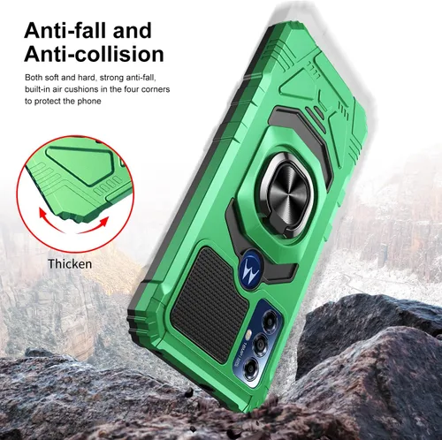 Vista 6 de Funda para Motorola G Play 2023, con protector de pantalla de vidrio templado, tecnología de protección resistente, soporte integrado, resistente a