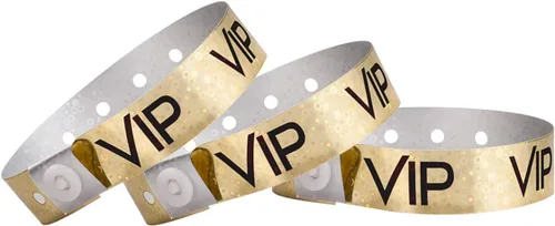 Vista 9 de 100 pulseras holográficas de plástico VIP azules de Wristco - Pulseras para eventos