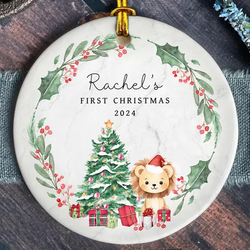Vista 17 de Adorno personalizado de cerámica para la primera Navidad del bebé 2025 – Recuerdo navideño de copo de nieve personalizado con nombre, nuevo adorno