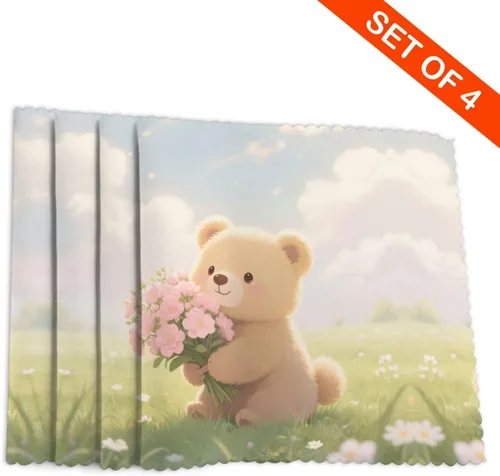 Vista 4 de Rectangular Placemats Set of 4, Heat Resistant Bear Printed Kitchen Dining Table Mats