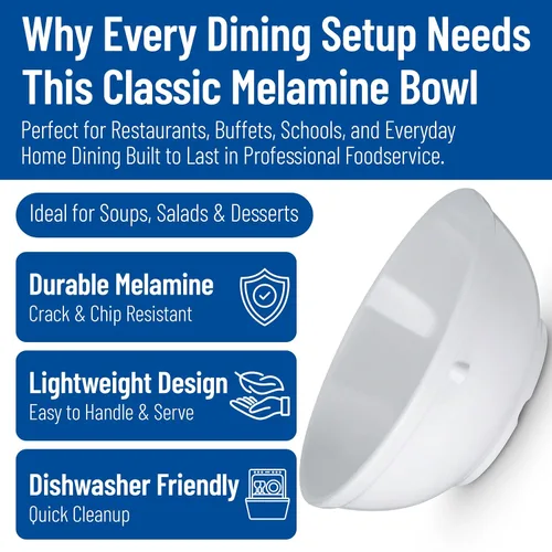 Vista 3 de Carlisle FoodService Products Dallas Ware - Cuenco de plástico reutilizable para bufés, hogar y restaurantes, melamina, 16 onzas, color blanco
