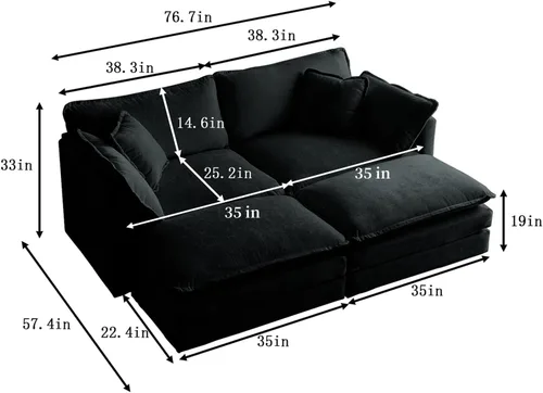Vista 248 de Sofá seccional modular verde de 111.5", sofás seccionales grandes de 3 plazas para sala de estar, sofá nube oversized de tela chenille con otomana