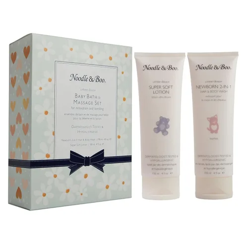 Vista 8 de Noodle & Boo Set de regalo de baño y masaje para bebés, con gel de baño y cuerpo para recién nacidos, loción súper suave, probado por pediatras