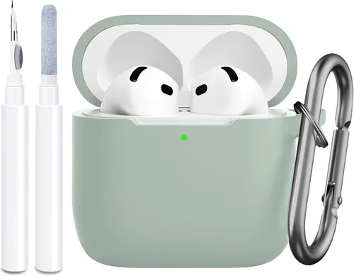 Vista 14 de Funda compatible con AirPods de 4ª generación, funda de silicona protectora suave con kit de limpieza, accesorios para Apple AirPods 4 Gen 2024, LED