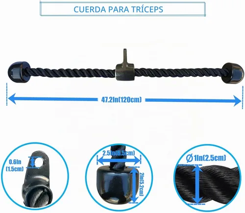 Vista 2 de Cuerda larga de tríceps, accesorio de cuerda desplegable de 47, 55, 63 pulgadas de largo, accesorio de cable de cuerda de tríceps, cuerda de tríceps