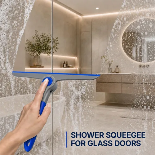 Vista 5 de DSV Standard Escobilla de limpieza de ventanas azul resistente de 10 pulgadas, escobilla de mano para puertas de vidrio, ventanas, parabrisas