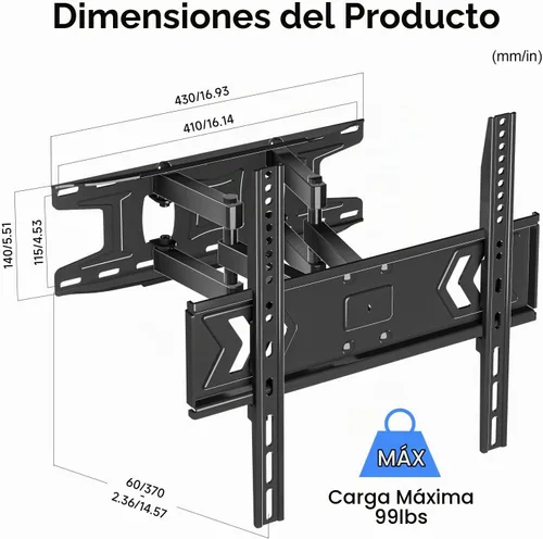 Vista 7 de Suptek Soporte de pared para TV de movimiento completo para televisores de 32 a 60 pulgadas, soporte ajustable giratorio e inclinable, brazos