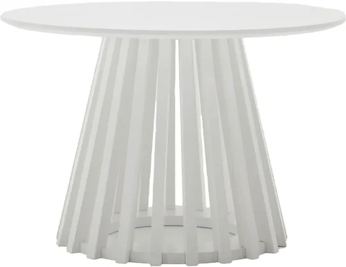 Vista 7 de DUOMAY Mesa de centro redonda moderna con base geométrica única, elegante mesa de madera blanca para sala de estar, oficina, salón, color blanco