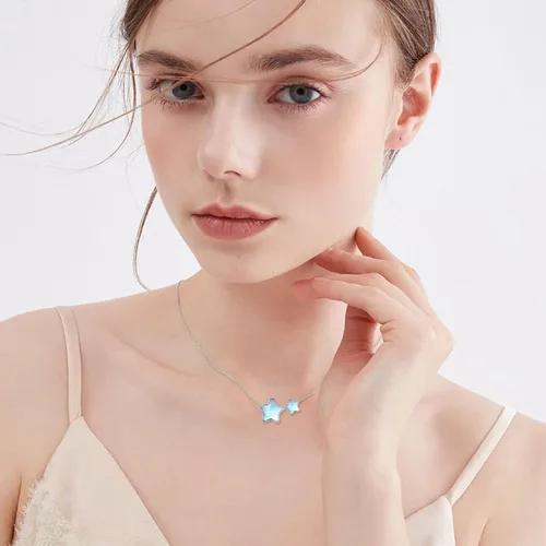Vista 6 de CRMAD Collar con dije de luna de plata de ley con luna creciente para mujer