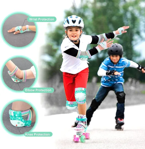 Vista 3 de SULIFEEL Rainbow Unicorn - Patines para niños con equipo de protección ajustable, verde, talla S