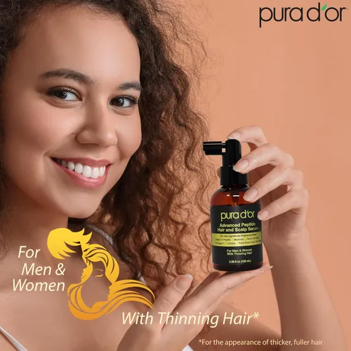 Vista 5 de PURA D'OR Suero avanzado para el cabello y el cuero cabelludo, para adelgazamiento del cabello con triple péptido de cobre, cafeína, mezcla