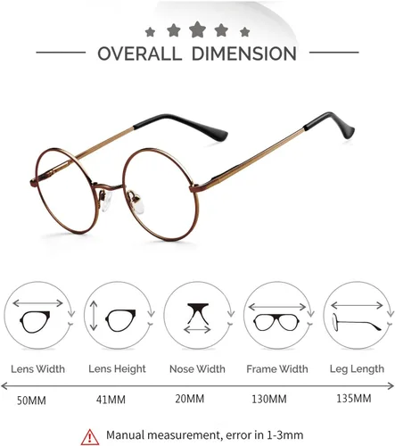 Vista 5 de Pequeñas gafas redondas claras del marco del metal del círculo de los vidrios de la lente del círculo