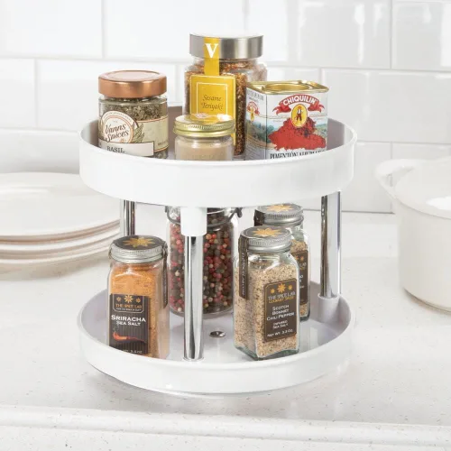 Vista 2 de mDesign Lazy Susan - Mesa giratoria de 2 niveles, contenedor de almacenamiento de alimentos para armarios, despensa, nevera, encimeras, organizador