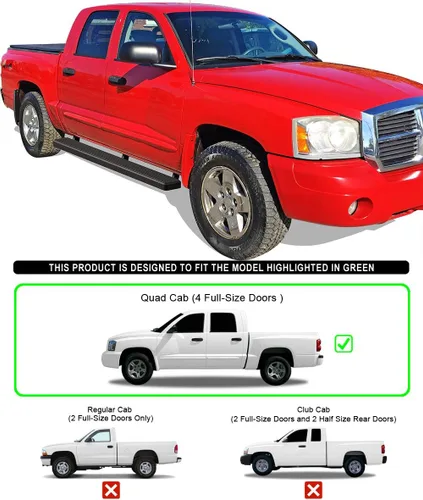 Vista 2 de APS Estribos negros de acero inoxidable de 5 pulgadas compatibles con Dodge Dakota 2005-2011 Quad Cab (escalones laterales de barras nerf)