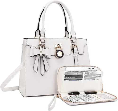 Vista 18 de Qiyuer - Bolsos y carteras para mujer, juego de damas con asa superior, bolso de hombro, bolso de trabajo con cartera de embrague a juego, 2 piezas