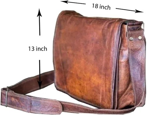 Vista 6 de VC VINTAGE COUTURE 18 pulgadas cuero Full Flap Messenger bolso hecho a mano bolsa portátil bolsa bolsa de mensajero acolchado marrón (marrón)