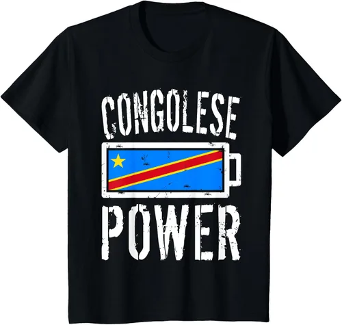 Vista 36 de Camiseta de batería de energía congoleña con bandera de República Democrática del Congo, Negro, S