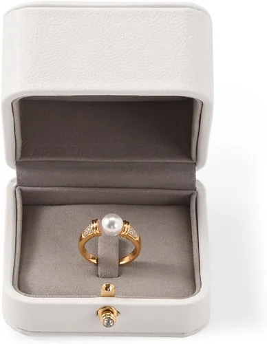 Vista 7 de Caja de regalo de anillo de joyería de cuero PU de gama alta blanca Caja de anillo de compromiso de propuesta interior de microfibra