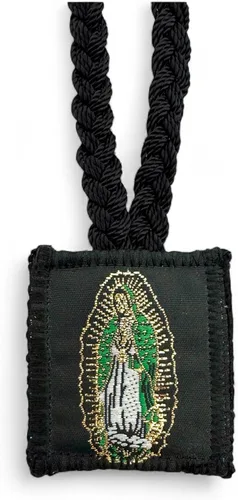Vista 2 de San Judas Nuestra Señora de Guadalupe Collar Escapulario Negro Escapulario Negro San Judas Tadeo Virgen Guadalupe Regalo religioso