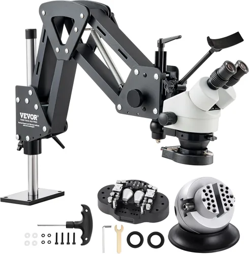 Vista 12 de VEVOR Microscopio de Espejo Microincrustado Multidireccional con Soporte de Resorte 7X-4.5X Herramientas de Joyería de Microajuste Multidireccional