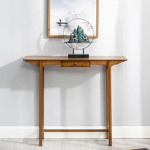 Vista 2 de Mesa consola, mesa de consola moderna de mediados de siglo, rectangular, color marrón oscuro, mesa de pasillo, mesa de sofá para entrada, pasillo