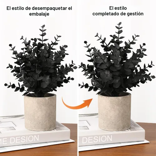 Vista 7 de Coferset 2 Pack Small Fake Plants Eucalyptus Potted,Black Negro-pequeño